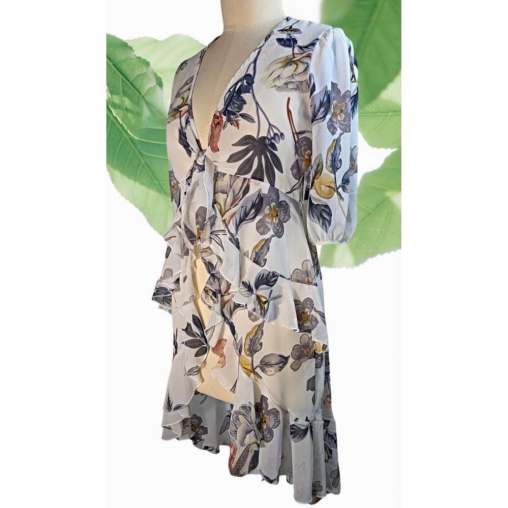 Fashion Nova Sz L Fairycore Floral High-Low Ruffle Tie Front‎ Dress Duster